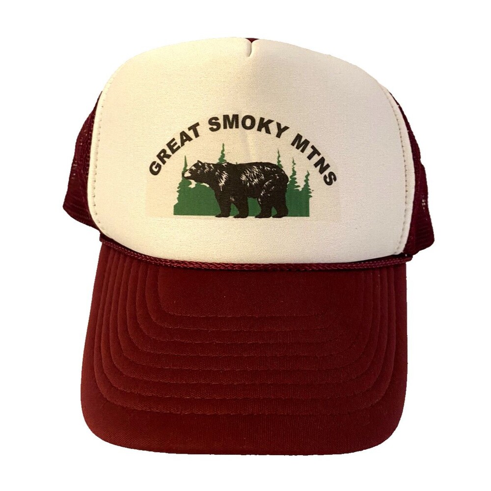 Great Smoky Mountains Bear Trucker Mesh Hat Cap Red Snapback Vintage Gatlinburg